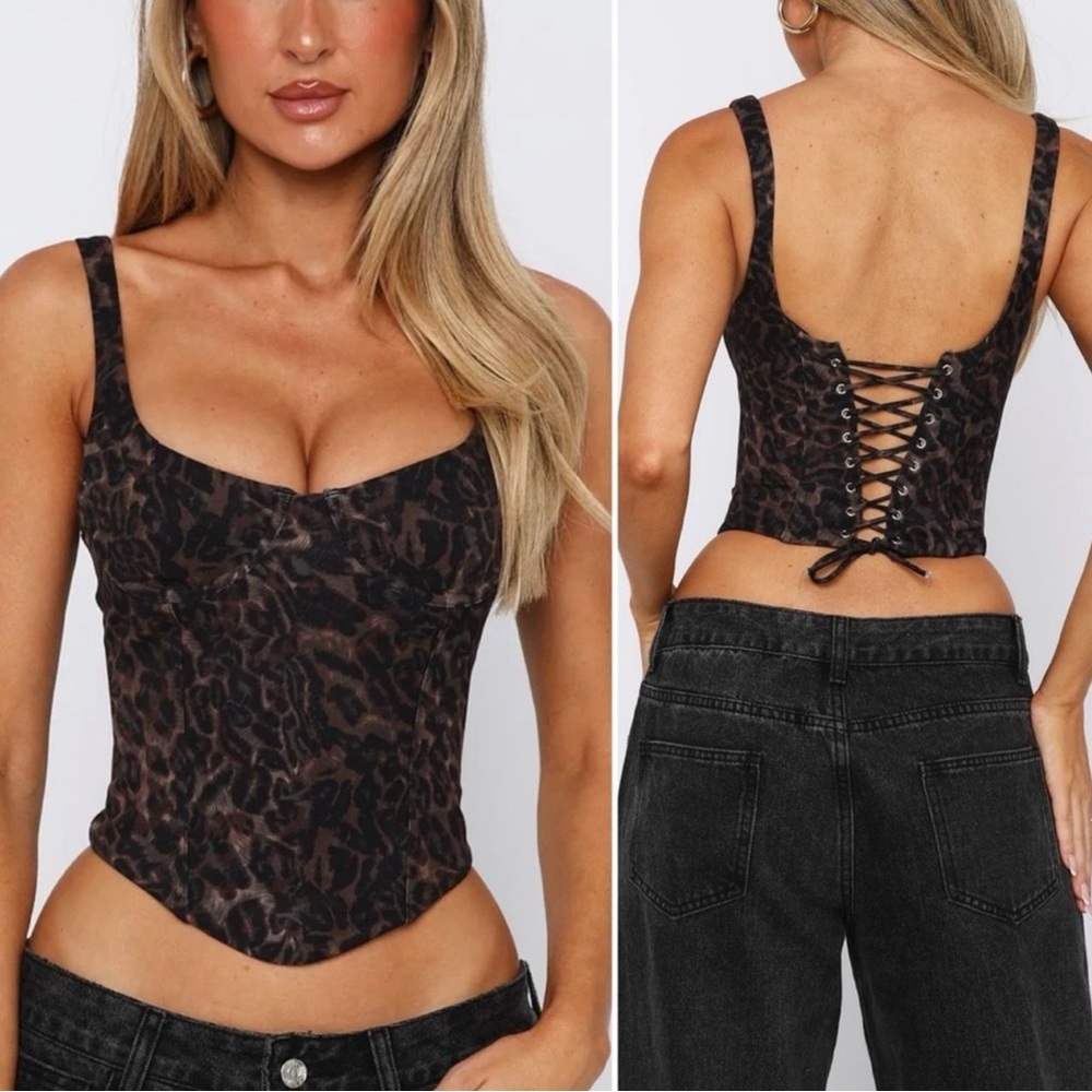 White Fox Boutique Animal Print Lace-Up Crop Top